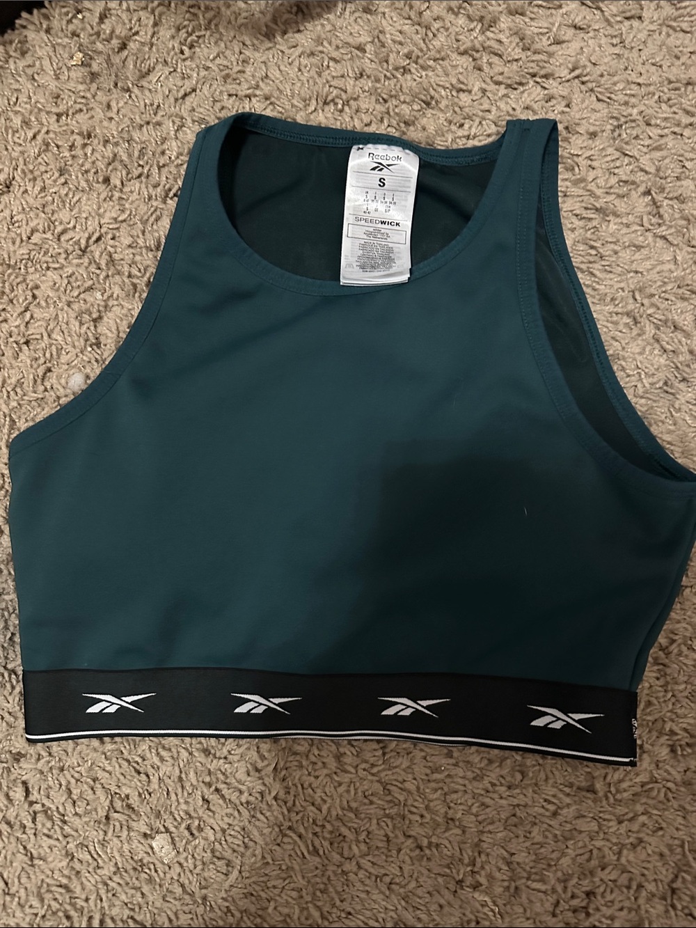 Reebok Dark Teal High-Neck Sports Bra with Branded Elastic Band